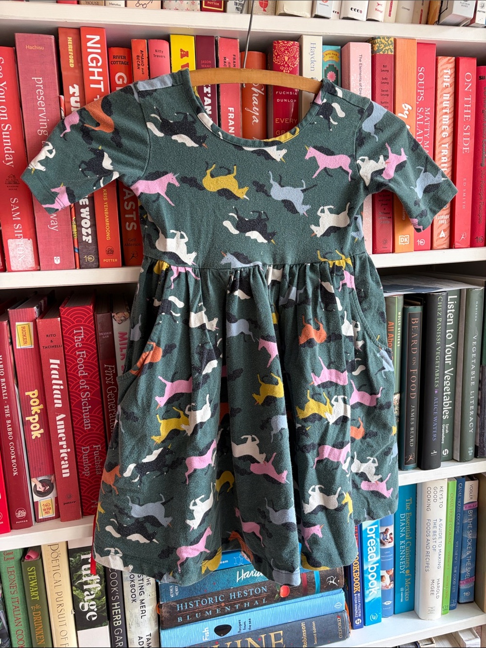 Hanna Anderson Unicorn Print Green Dress - sz 5 /110cm